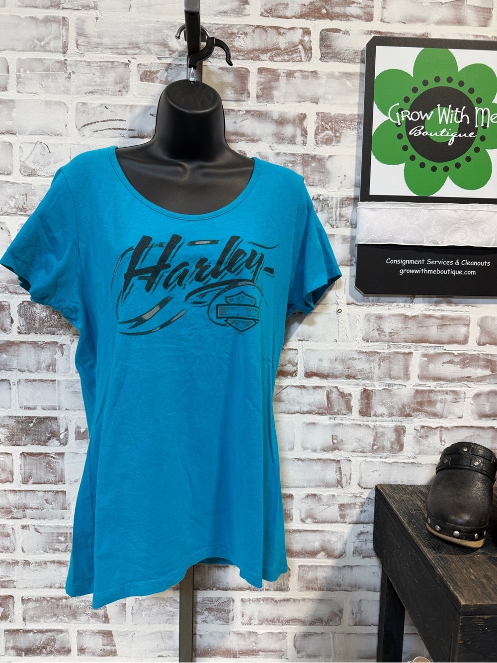 Harley-Davidson Blue Scoop Neck Graphic Tee XL